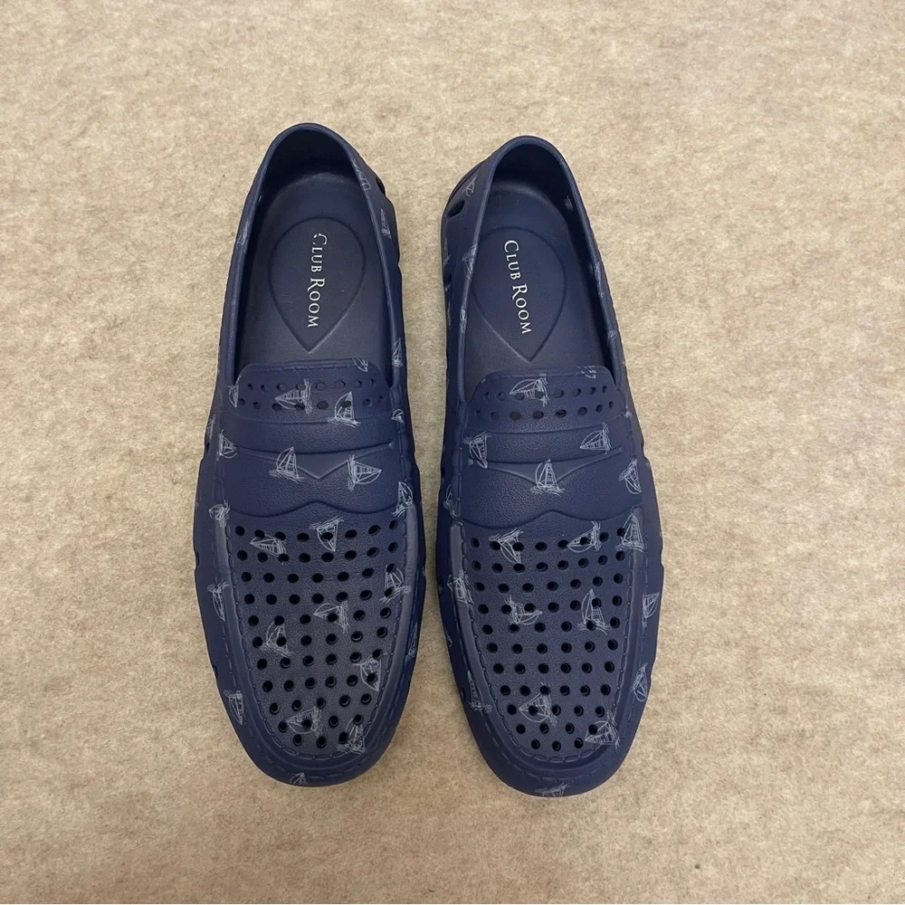 Club Room Blue Nautical Rubber Lightweight Water Slip On Boat Shoes Mens size 10